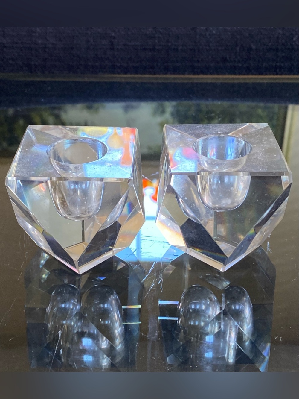 VTG Kunsthaus Schreiber-Förster Crystal Faceted Geometric Candlestick Holders
